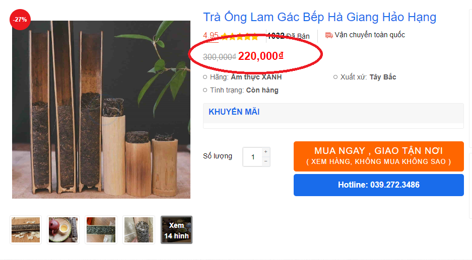 Giá bán của trà ống lam Hà Giang